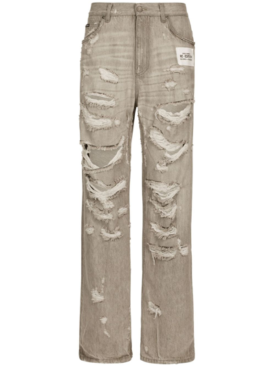 Dolce & Gabbana Distressed Straight-leg Jeans In Grey