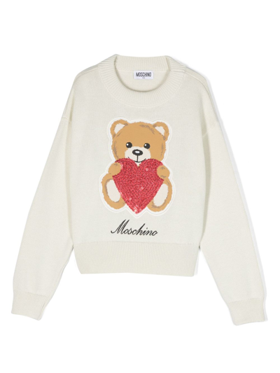 Moschino Kids' Intarsia-knit Logo Jumper In White