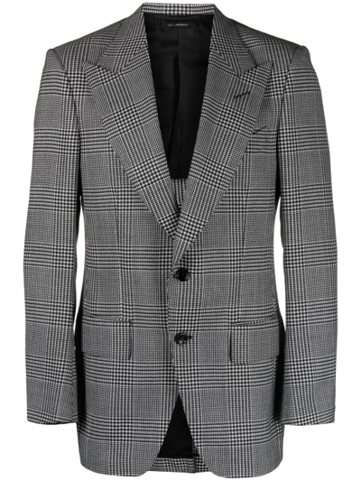 Tom Ford Houndstooth-pattern Single-breasted Blazer In Black