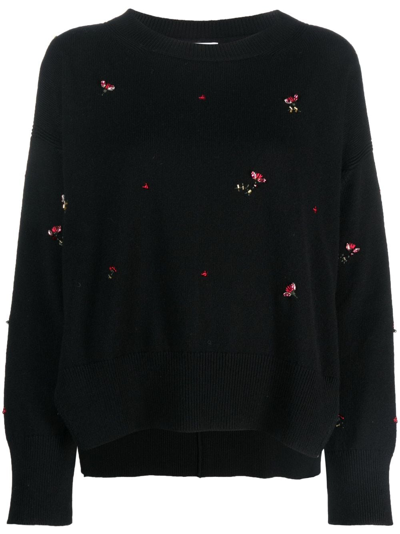 Barrie Floral-embroidery Cashmere Jumper In Black