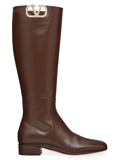 Valentino Garavani Women's Vlogo Type Calfskin Boots 30mm In Cacao