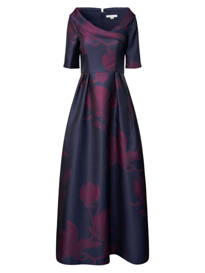 Kay Unger Women's Coco Floral Jacquard Gown In Carbon Boysenberry