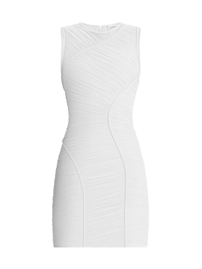 Herve Leger Ruched Mesh Sleeveless Mini Dress In Alabaster