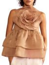 Cynthia Rowley Chloe Organza Flower Top In Camel