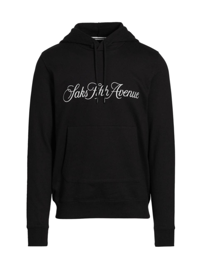Saks Fifth Avenue Men's Collection Logo-embroidered Cotton Hoodie In Moonless Night