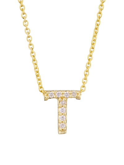 Roberto Coin Tiny Treasures Diamond & 18k Yellow Gold Initial Necklace In Initial T