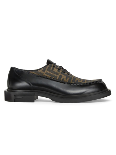 Fendi Black Leather Lace-ups In Tabacco Nero
