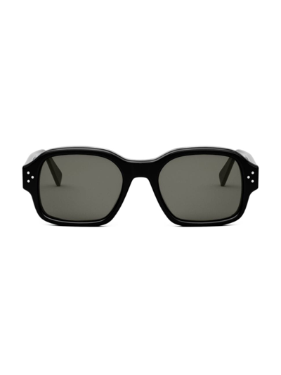 Celine Men's Bold 3-dot Acetate-nylon Square Sunglasses In Shiny Black Smoke