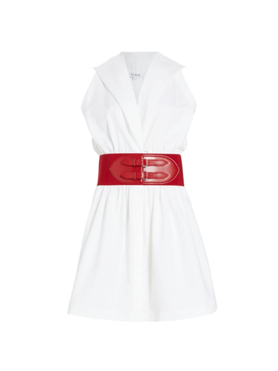 Alaïa Belted Cotton Hooded Mini Shirt Dress In White