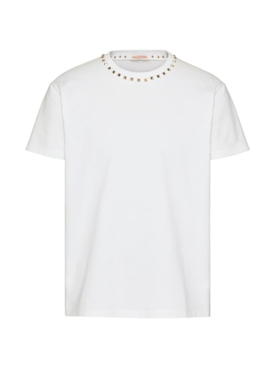 Valentino Cotton Crewneck T-shirt With Black Untitled Studs In White