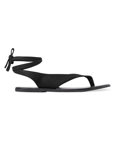 The Row Beach Lace-up Nubuck Sandals In Black