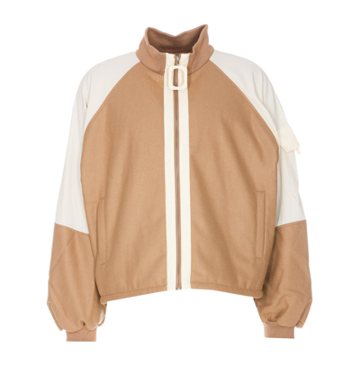 Jw Anderson Panelled Zipped Track Jacket In Beige,white