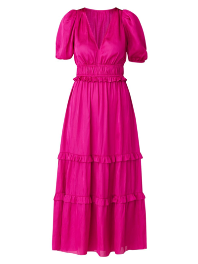 Shoshanna Marcela Vintage Ruched Ruffle Dress In Pink