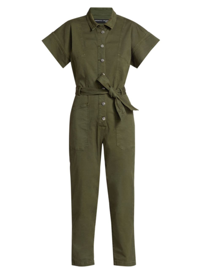 Veronica Beard Eakin Cropped Belted Cotton-blend Twill Jumpsuit In Multi