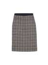 BRUNELLO CUCINELLI WOMEN'S DAZZLING VIRGIN WOOL AND LINEN PRINCE OF WALES BOXY SKIRT WITH MONILI