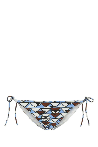 Prada Printed Stretch Nylon Bikini Bottom In Blue