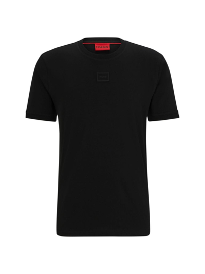 Hugo Cotton-jersey T-shirt With Tonal Logo Badge In Black