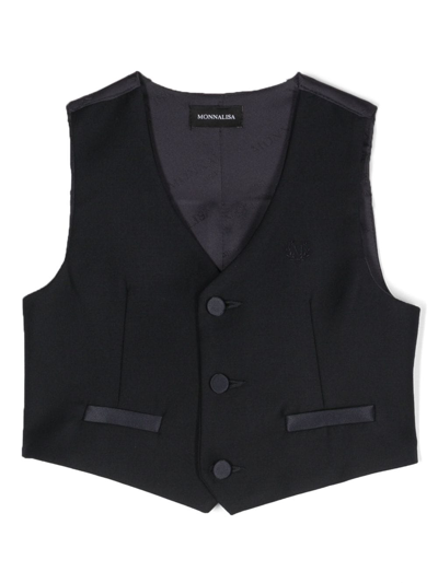 Monnalisa Kids' Logo-embroidered Sleeveless Waistcoat In Blue
