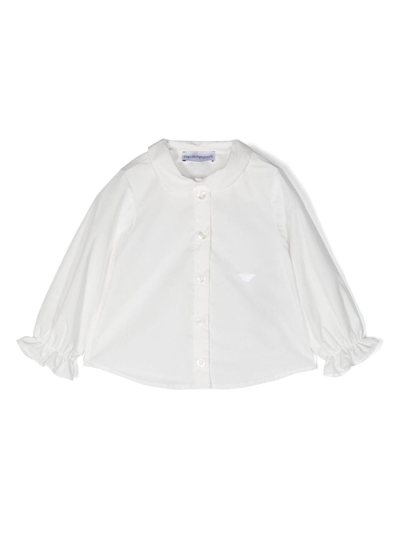 Emporio Armani Babies' Logo-embroidered Cotton Shirt In White