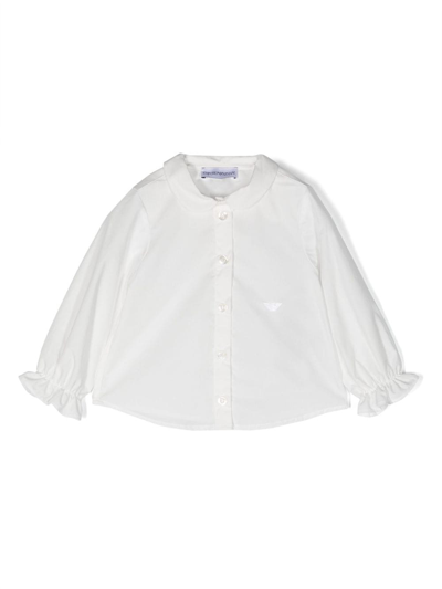 Emporio Armani Babies' Logo刺绣棉衬衫 In White