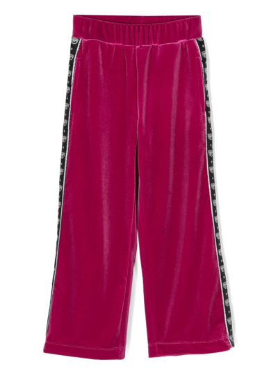 Chiara Ferragni Kids' Eyelike-motif Velvet Trousers In Pink