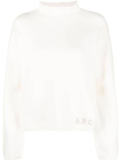 Apc Logo-print Wool Jumper In Neutrals