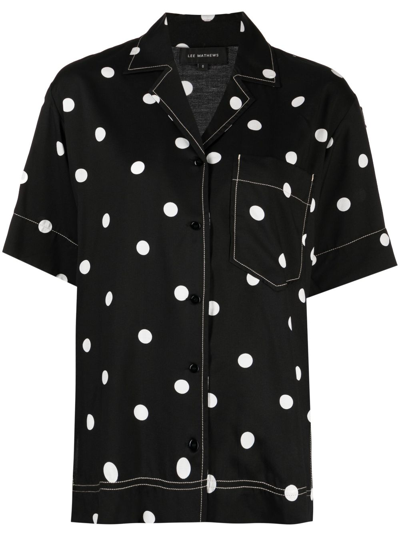 Lee Mathews Olive Ss Polka Dot-print Shirt In Black