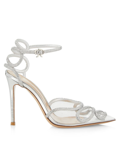 Gianvito Rossi 105mm Pvc & Crystal High Heel Sandals In Trasparent,silv