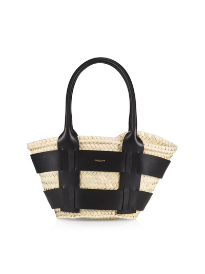 Demellier Women's Mini Santorini Raffia & Leather Basket Bag In Black Smooth