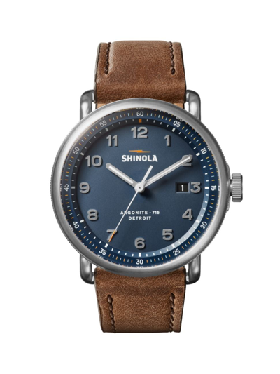 Shinola Men's The Canfield Model C56 Stainless Steel & Leather Strap Watch In Blue