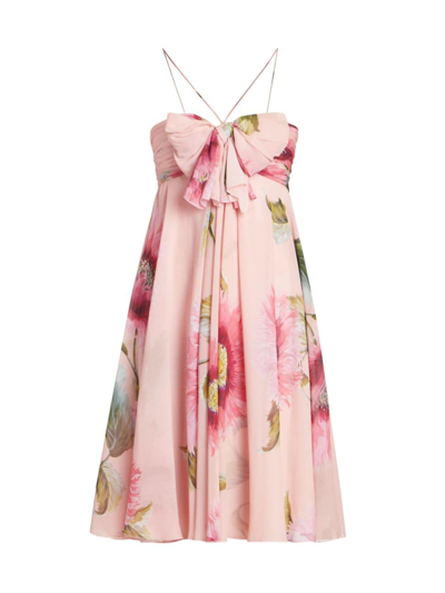 Giambattista Valli Floral-print Bow Empire-waist Halter Dress In Rose Multi
