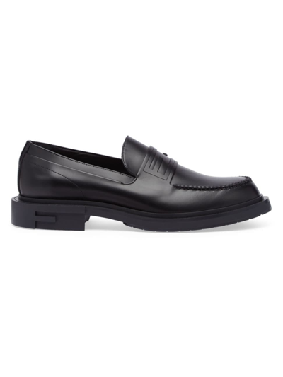 Fendi Men's Leather Stacked Heel Loafers In Nero