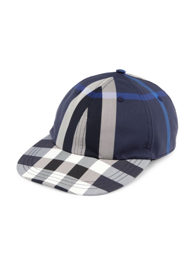 Burberry Check Cotton Blend Baseball Cap In Blue