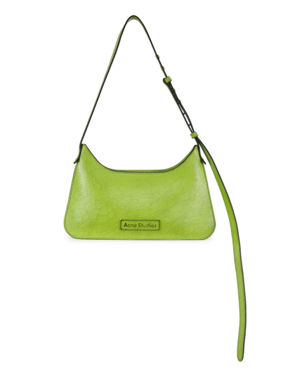 Acne Studios Mini Platt Crackle Leather Shoulder Bag In Lime Green