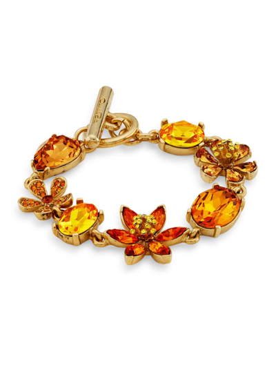 Oscar De La Renta Women's Goldtone & Glass Crystal Flower Bracelet In Topaz Multi