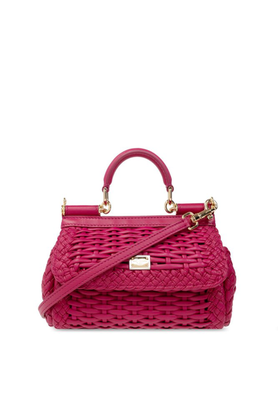 Dolce & Gabbana Sicily Interwoven Small Shoulder Bag In Red