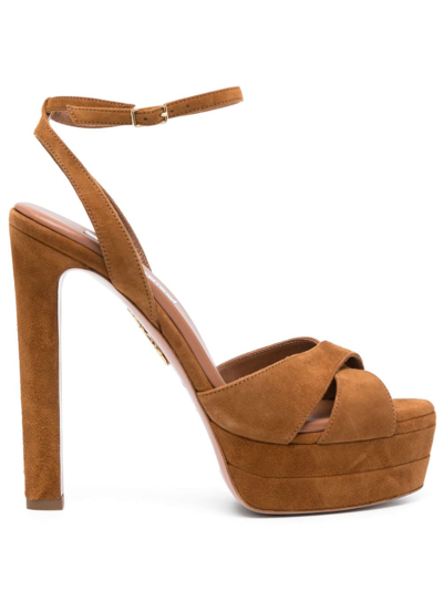 Aquazzura Suede Platform Sandals In Brown