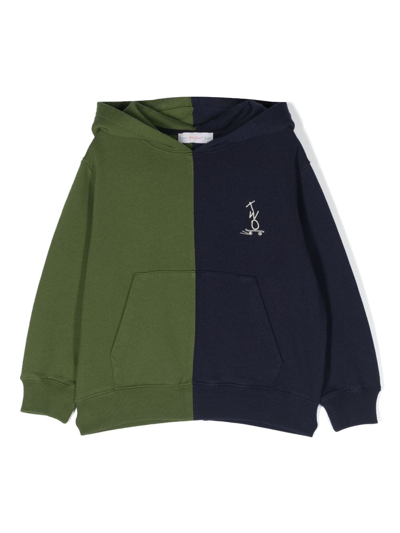 There Was One Kids' Logo-embroidered Colour-block Hoodie In Green