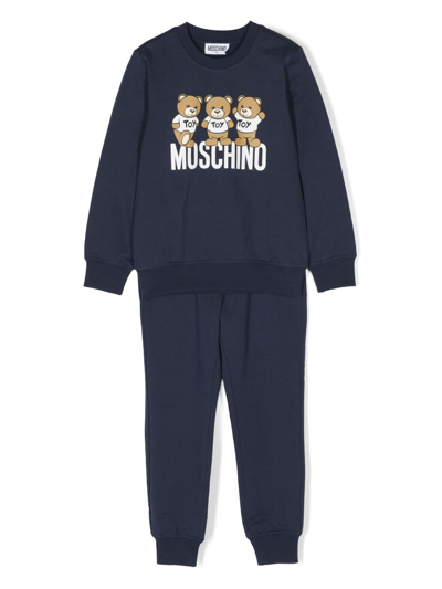 Moschino Kids' Logo-print Cotton Tracksuit Set In Blue
