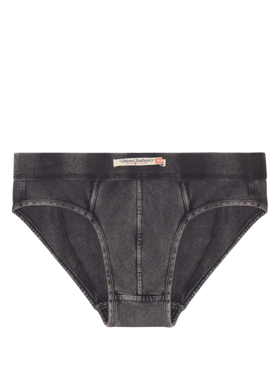 Diesel Denim-effect Stretch-cotton Briefs In Black