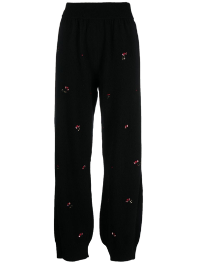 Barrie Floral-embroidered Cashmere Trousers In Black