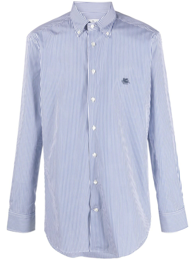 Etro Pegaso-motif Striped Cotton Shirt In Blue