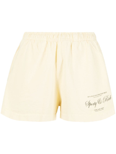 Sporty And Rich Logo-print Cotton Mini Shorts In Neutrals