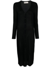 Tory Burch Viscose Cardigan With Long Cut And Ribbed Accents In Black