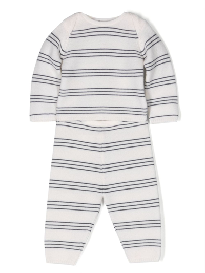 Bonpoint Babies' Striped Merino-wool Trouser Set In Neutrals