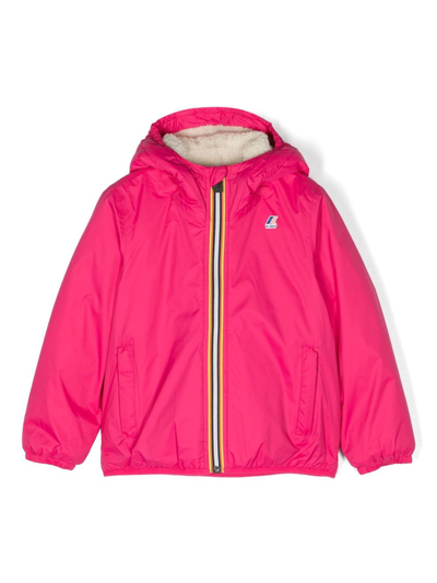 K-way Kids' Logo-patch Zip-up Hooded Jacket In Pink