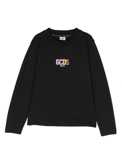 Gcds Kids' Logo-print Cotton T-shirt In Black