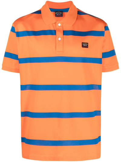 Paul & Shark Stripe-pattern Cotton Polo Shirt In Orange