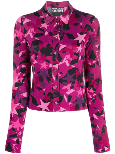 Versace Jeans Couture Star-print Stretch Shirt In Pink