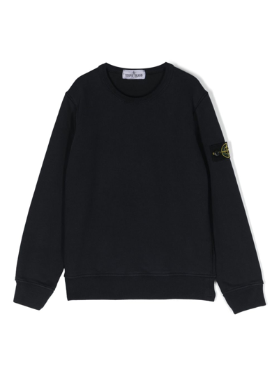 Stone Island Kids' Signature Compass-motif Knitted Jumper In Schwarz